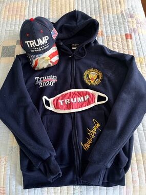 Trump 2020 Navy Zip Hoodie with Presidential Seal + Cap and Mask